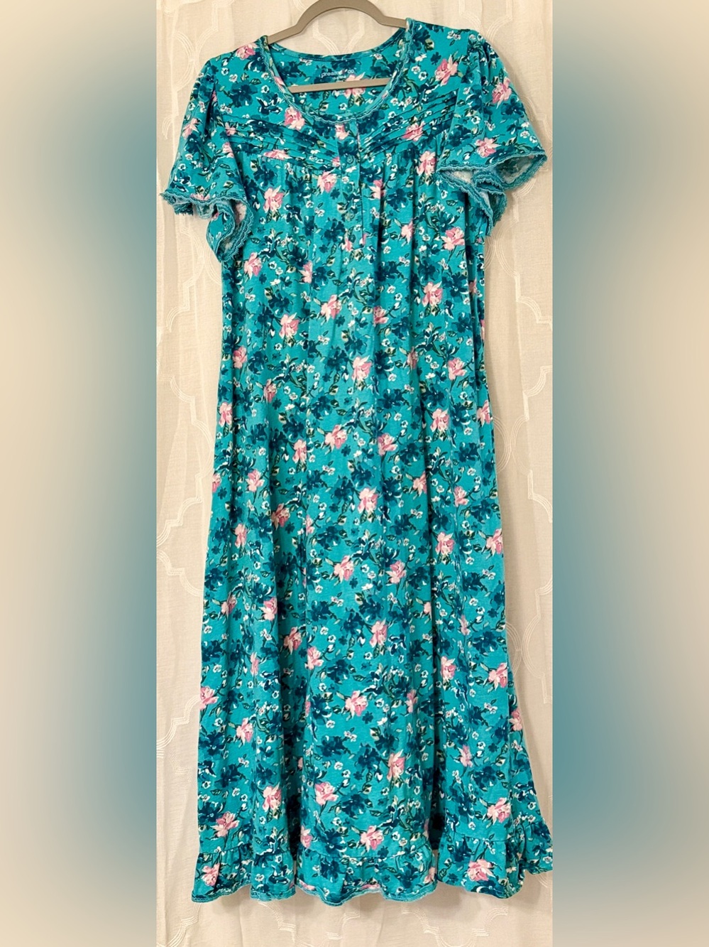 Vintage Dreams & Co Blue Floral Cotton House Dress | Petite 14/16